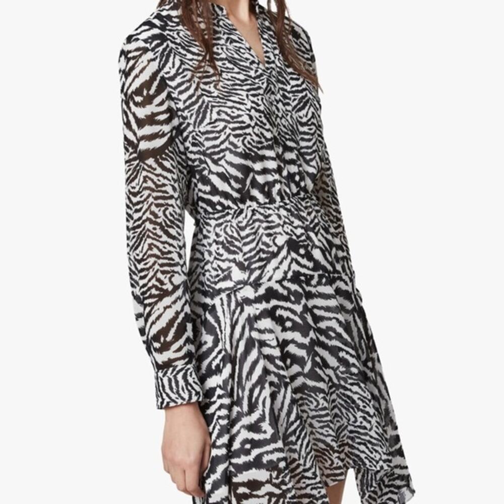 ALLSAINTS black white blouson zebra print animal chiffon mini dress